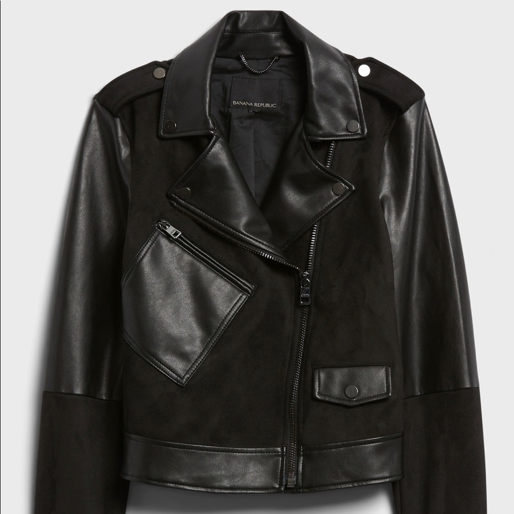 Black Vegan Suede Patchwork Moto Jacket